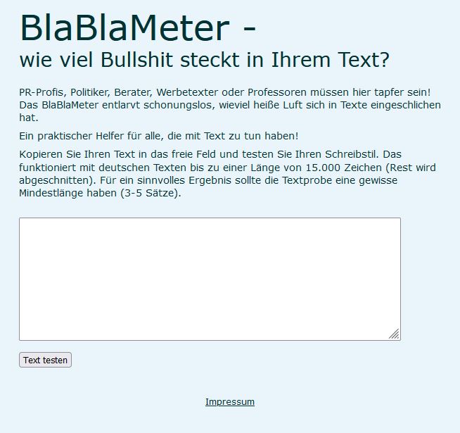 Benutzeroberfläche BlaBlaMeter